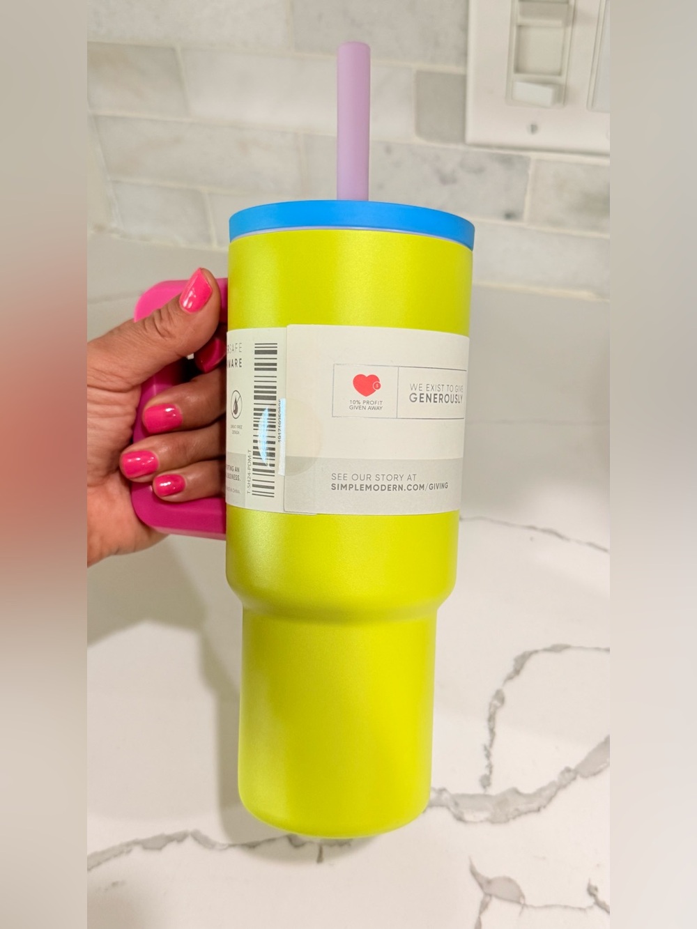 NWT Simple Modern 24 oz Trek Tumbler - Neon Lime, Pink & Blue Colorblock - Picture 3 of 3